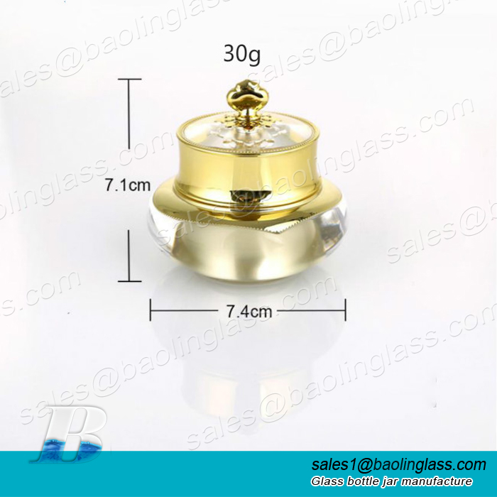 30g Luxury Cream Jar in Gold With Crown Cap Acrylic Cosmetic Jar