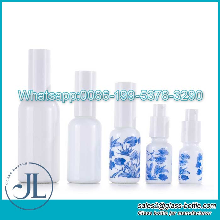 100ml Opal (white) glass Jar cosmetic bottle with spray lid