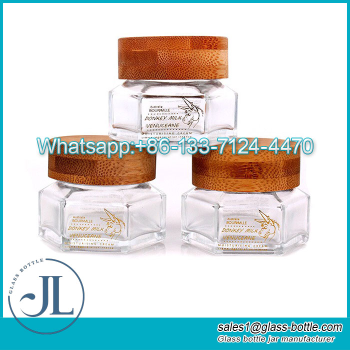 Hexagon cosmetic jar bamboo lid