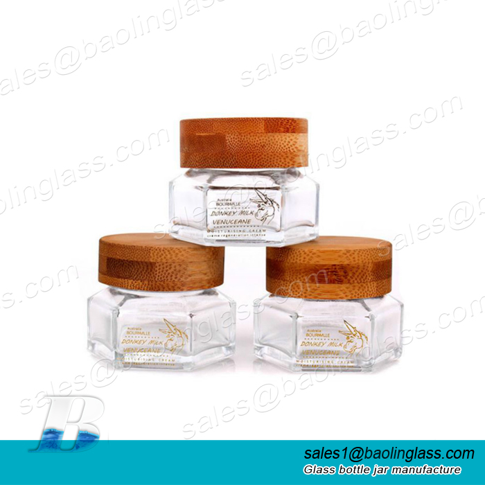 Download 30ml Hexagon Glass Cosmetic Container With Bamboo Lid