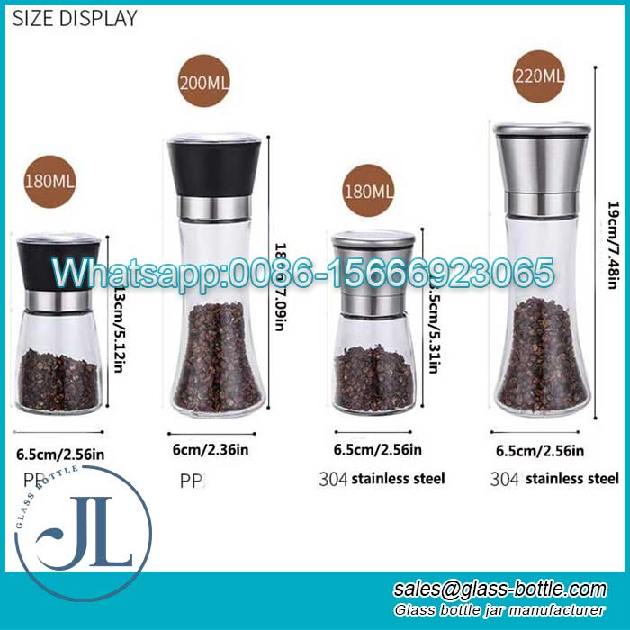 Pepper Seasoning Mill Bottle Grinder with Stainless Steel Or PP Cap
