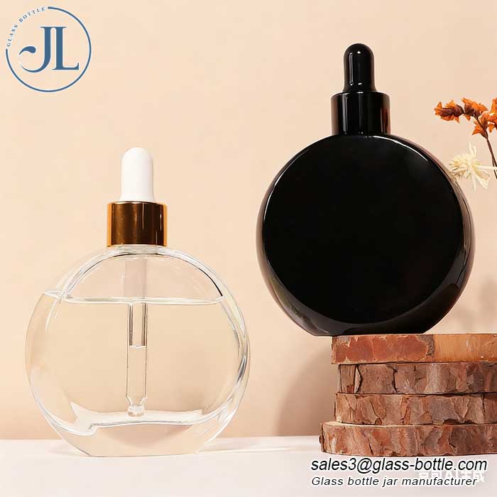 Round glass dropper bottle for skincare essential oil supplier