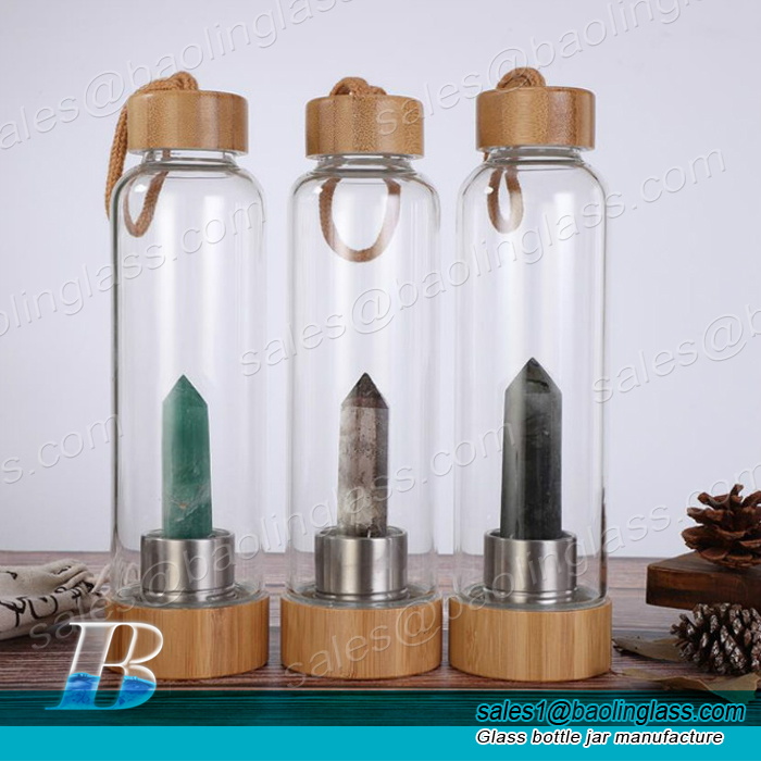 550ml Crystal Infused Bamboo Glass Water Bottle