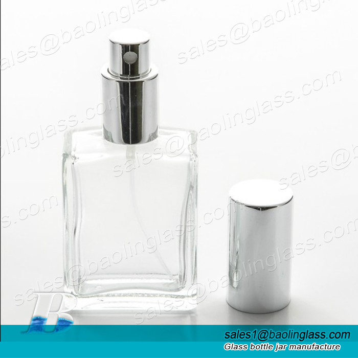 Square Flat 1 oz 30ml Clear Glass Bottle with Fine Mist Spray Pumps