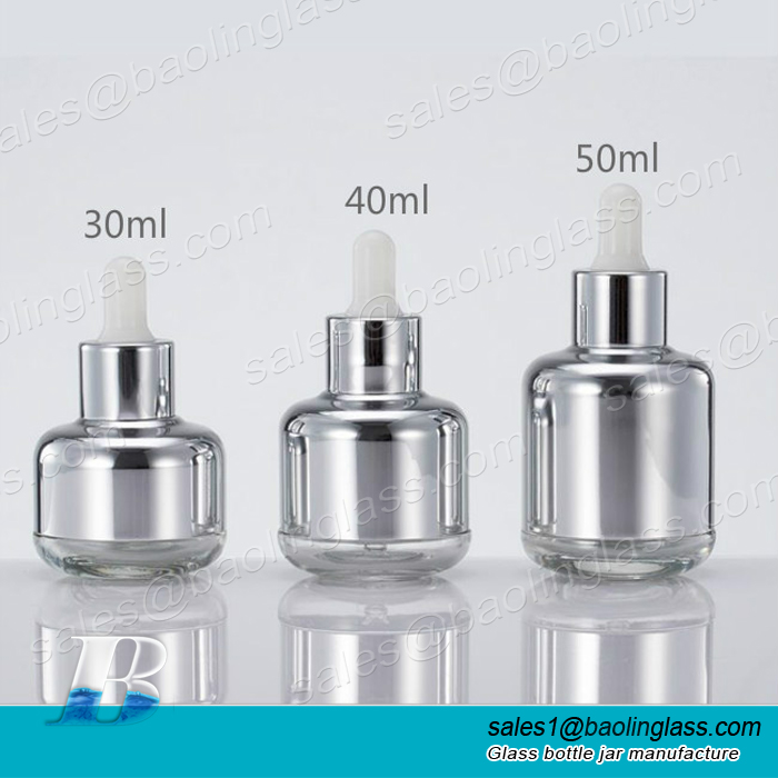 Essential Oil Glass Dropper Bottles With Silver Shoulder Collar And Silver Dropper