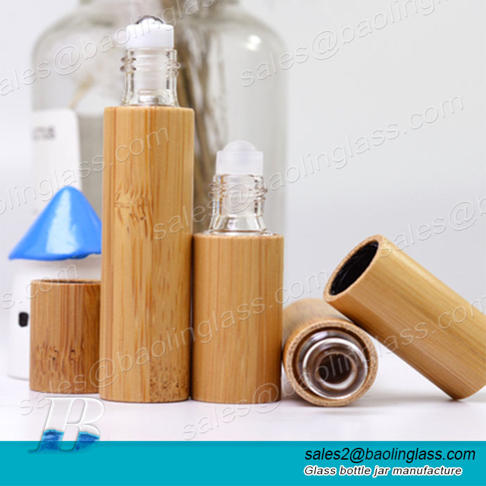 10ml 15ml Essential oil perfume bottle steel roller ball with bamboo cap