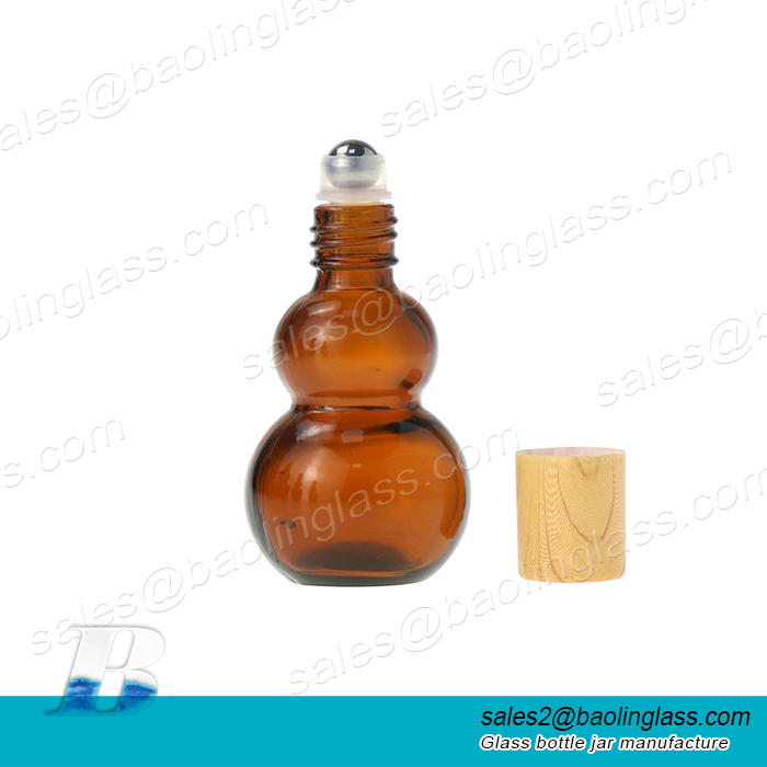 10ml 20ml 30ml 50ml 100ml High Quality amber Clear double Gourd Shape Glass Essential Oil roller Bottles with bamboo lid