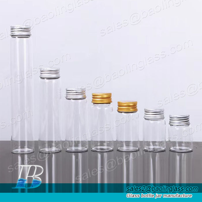 50ml 100ml Flat bottom liquor wine whiskey bottle Glass test tubes with aluminum screw cap