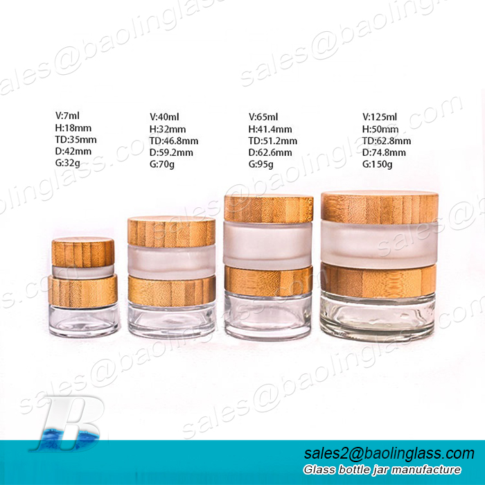 5ml frosted glass round cream jar bamboo lids