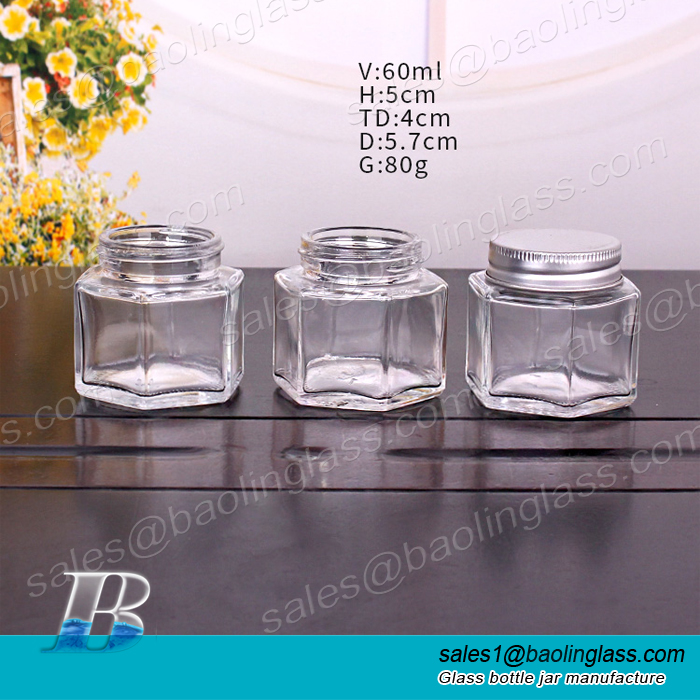 60ml Oval Hexagon Jars with Silver Lids
