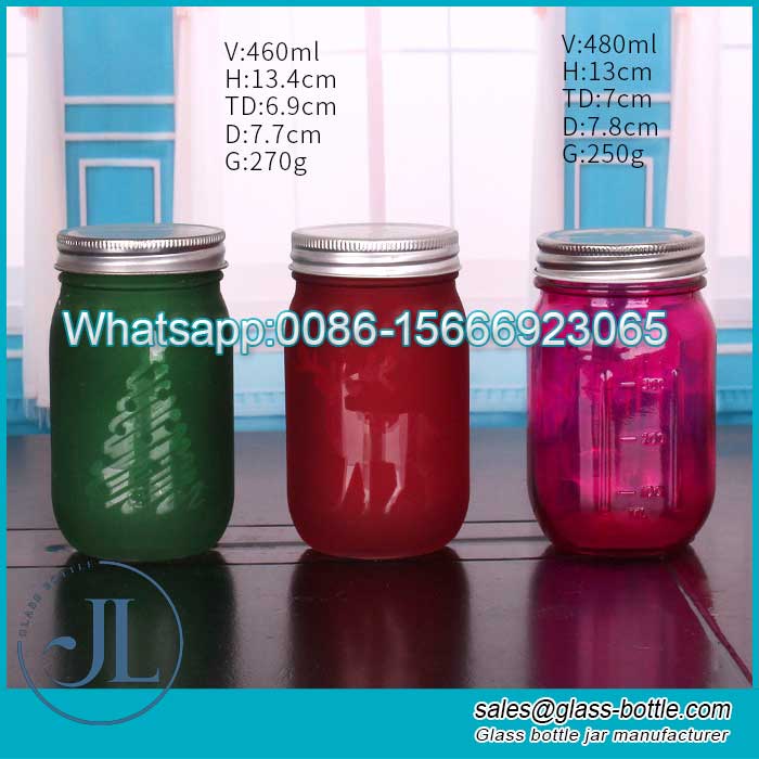 Colorful Glass Canning Mason Jar with Aluminum screw lid