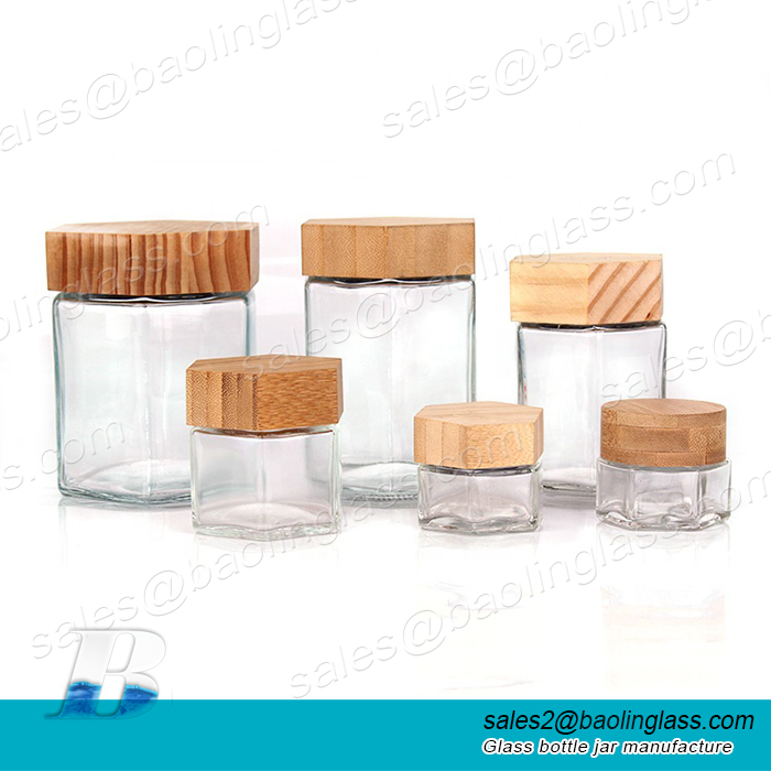 Eco-friendly glass packaging container glass jar and bottles with bamboo lid