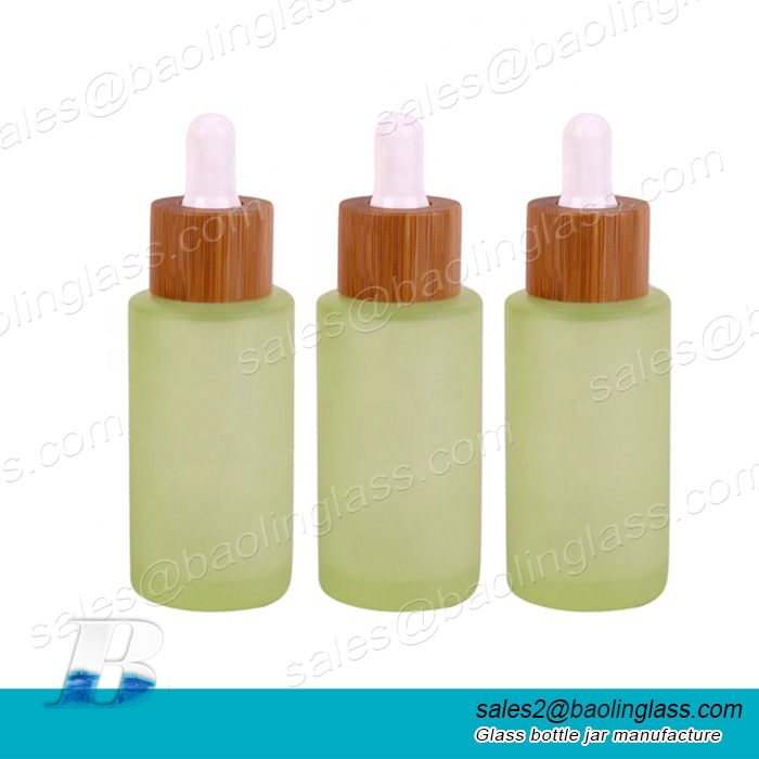 Frosted logo printing 30ml glass dropper bottle for cosmetic oil with bamboo lid