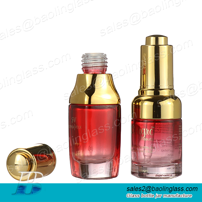Luxury 30ml 50ml cosmetic empty packaging glass bottle red 30ml glass purple dropper serum bottle
