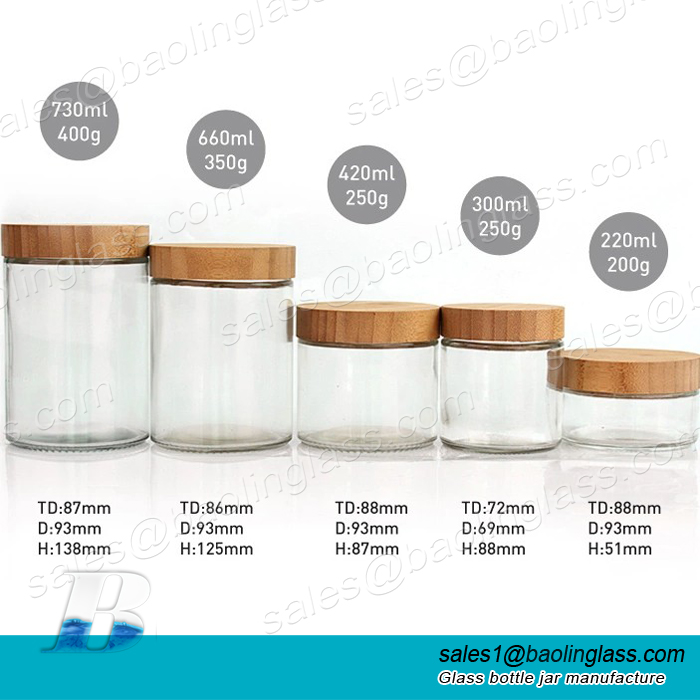Clear Glass Bottle with Bamboo Lid for Food Storage