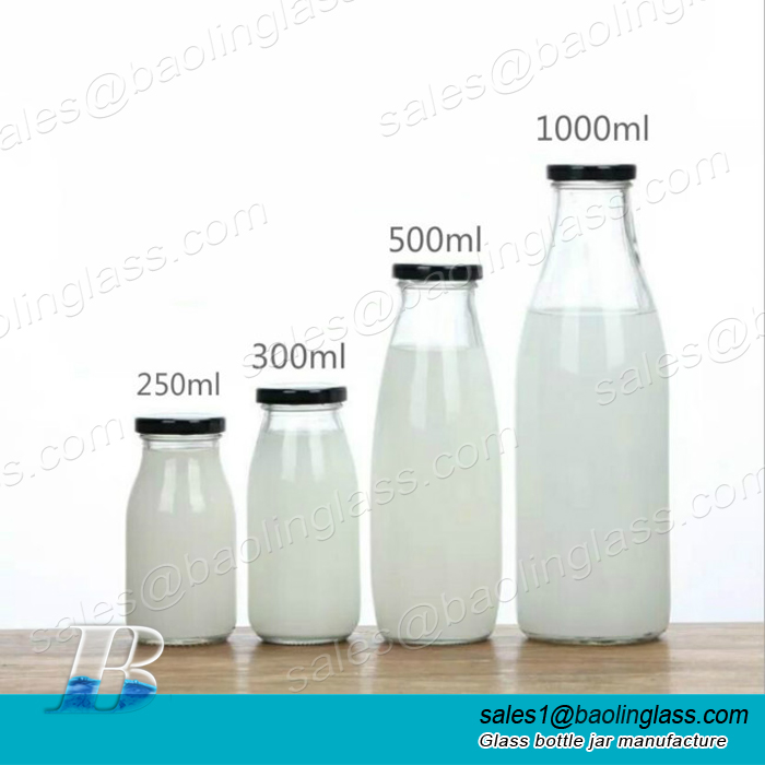 Clear Glass Milk Bottle with Cap