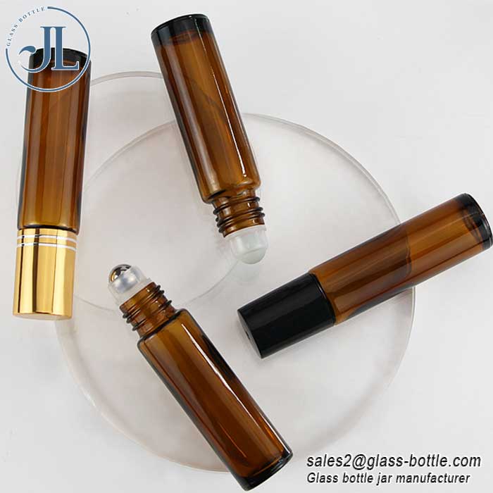 10ml Amber Blue Glass Bottles Essential Oil Bottle Lip Gloss Roller Tube with Metal Roller Ball In stocks