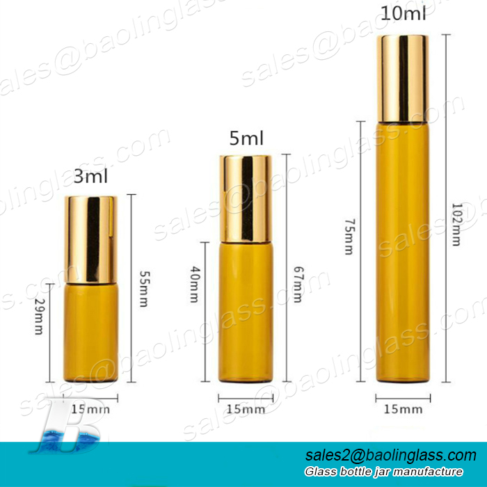 3ml 5ml 10ml roll on essential oil perfume glass bottle with Ball cover cap