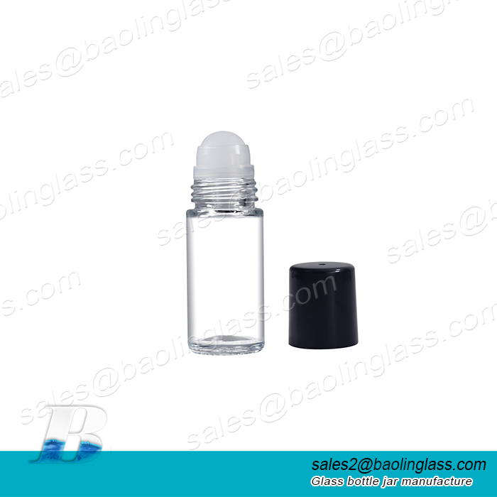 30ml 50ml Cylinder Deodorant Roll On Glass Bottle with customized colored plastic cap and roller ball