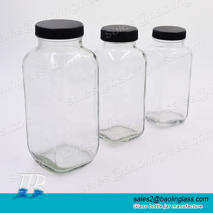 8 oz 300ml 500ml clear french square beverage cold juice glass bottles with airtight screw cap