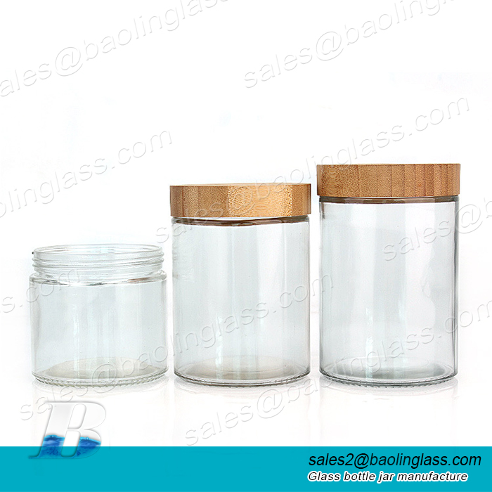 Cosmetic Glass Packaging Glass Jar Cream Container With Bamboo Lid