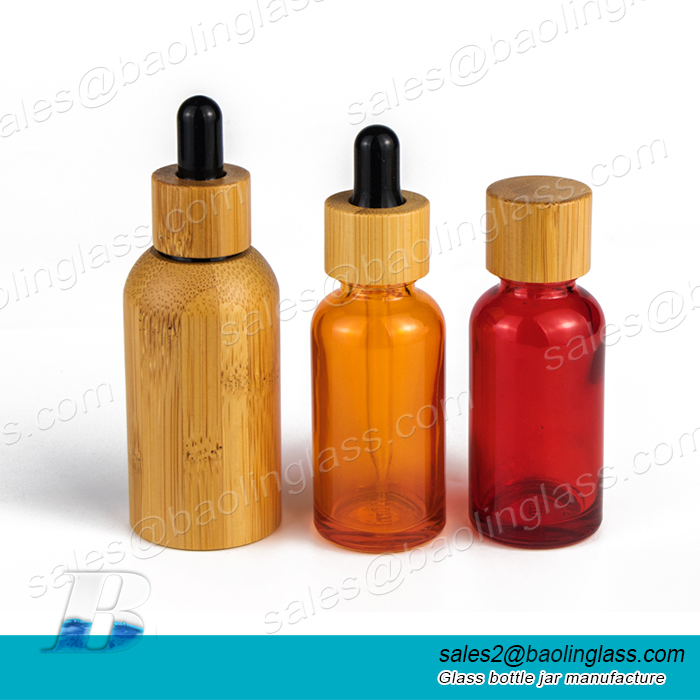 Custom cosmetic skincare glass dropper bottle 5ml 10ml 15ml 20ml 30 ml 50ml 60ml 100ml with bamboo lid for essential oil