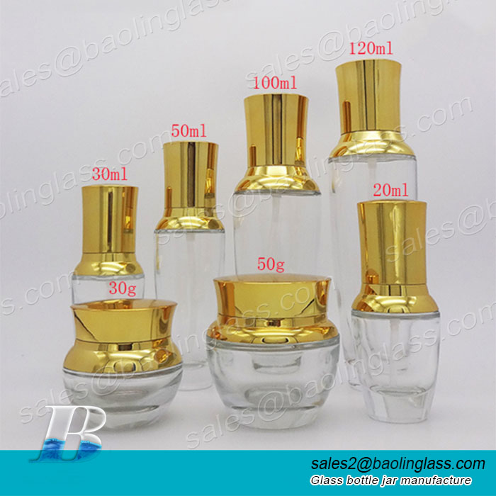 Luxury Eco-friendly 50g 120ml Cosmetic Packaging Set Skincare Cream Lotion Glass Bottle With Press Pump