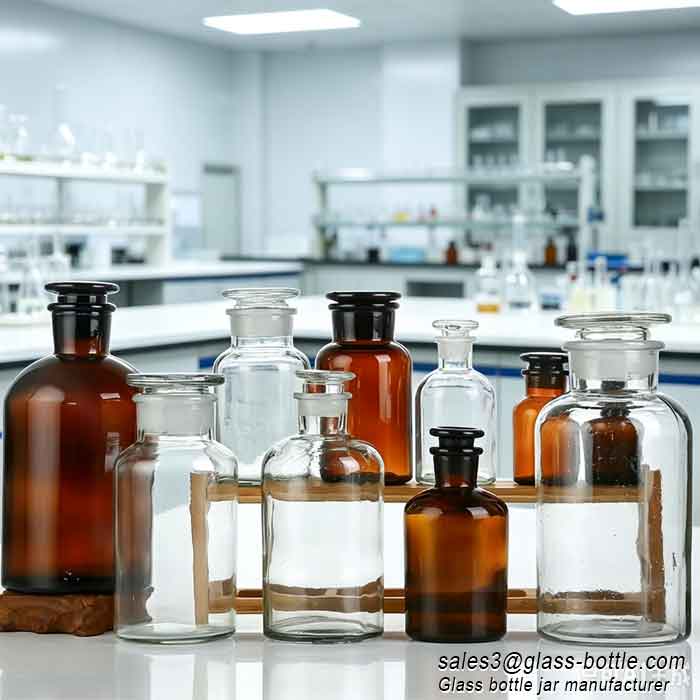 Wholesale 250ml 500ml Amber Glass Apothecary Pharmacy Reagent Bottle With Glass Stopper