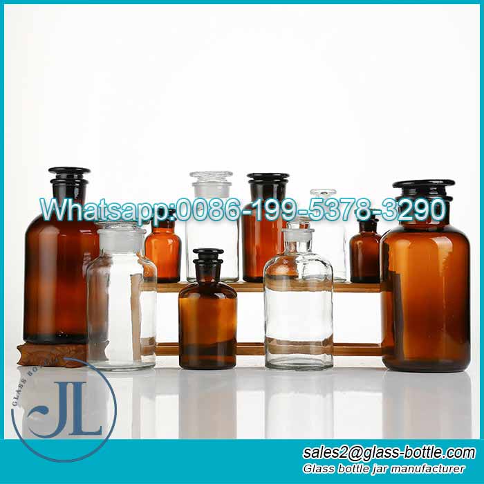 Wholesale 250ml 500ml Amber Glass Apothecary Pharmacy Reagent Bottle With Glass Stopper