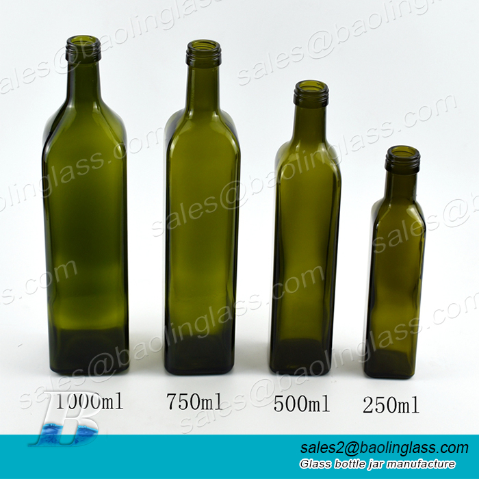 250ml 500ml 750ml 1000ml Square Dark Green Olive Oil Glass Bottle For Packing Cooking Oil