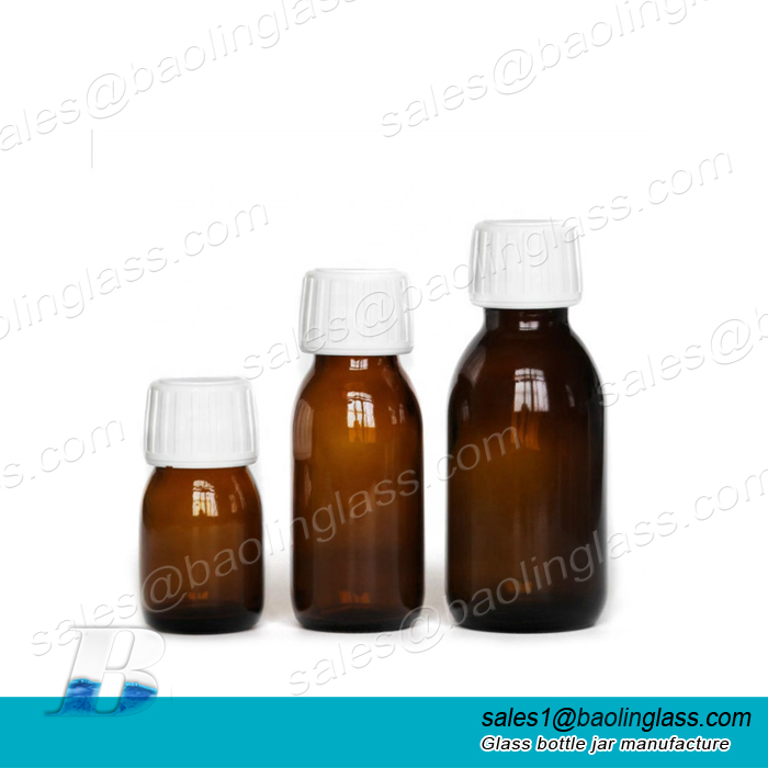 Wholesales 30ml 60ml 100ml medical use amber glass syrup bottle with alu cap