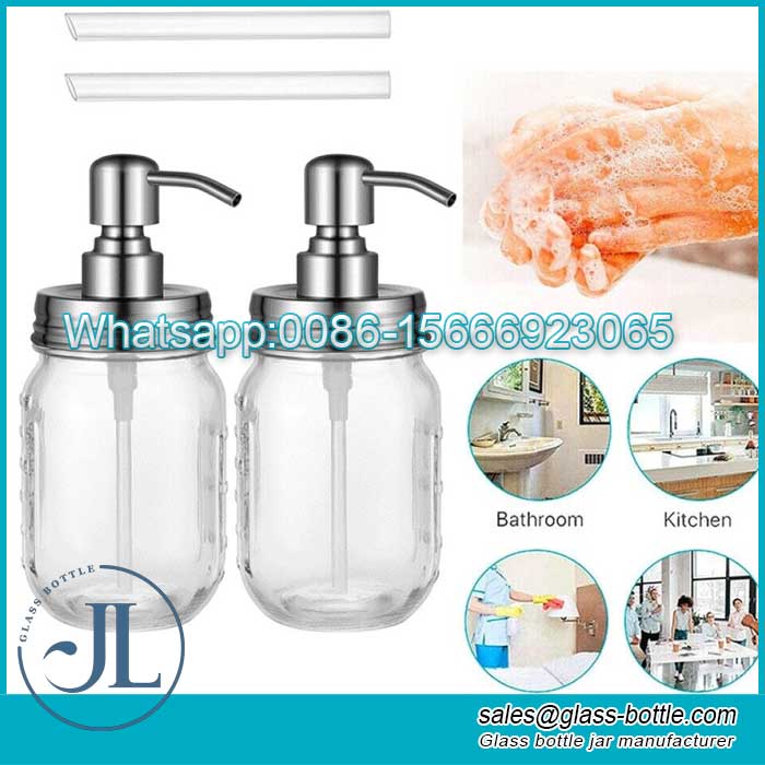 450ml Thick Glass Hand Soap Dispensers Pump Bottle for Kitchen Bathroom
