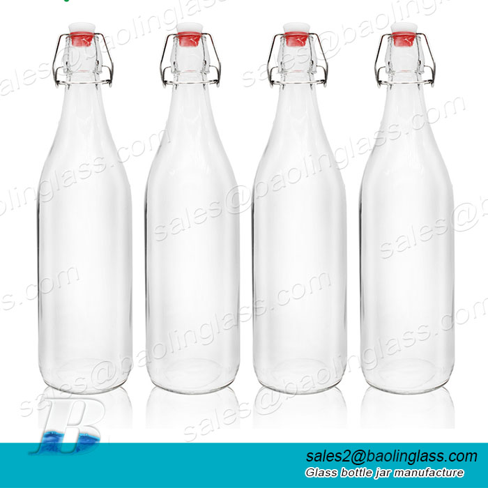 500ml Clear glass beverage bottle with swing top lid glass wine bottle