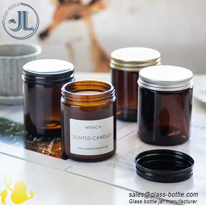 Custom label glass amber candle jar wholesale