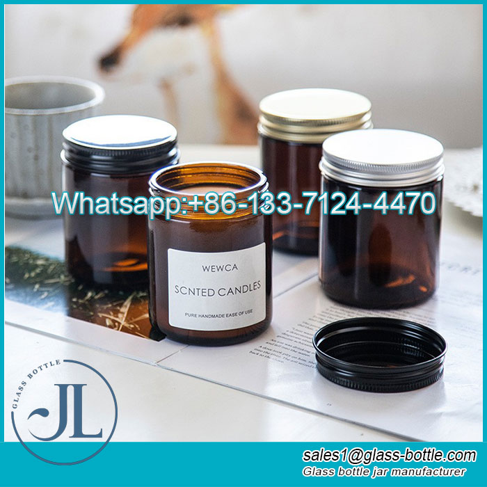 Empty Amber Glass Jars with Metal Lids 4oz for Cosmetic /Candle