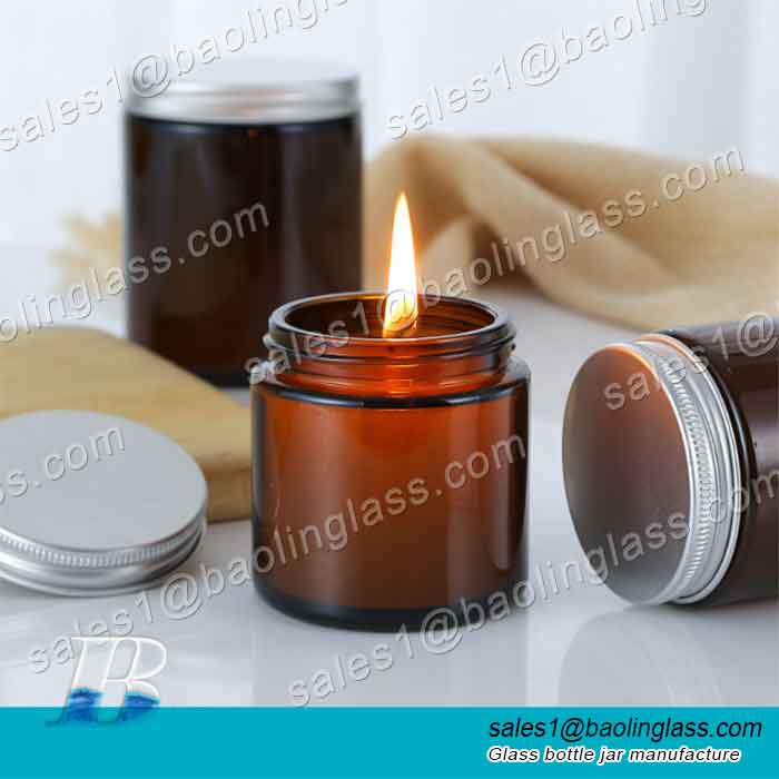 Empty Amber Glass Jars with Metal Lids 4oz for Cosmetic /Candle