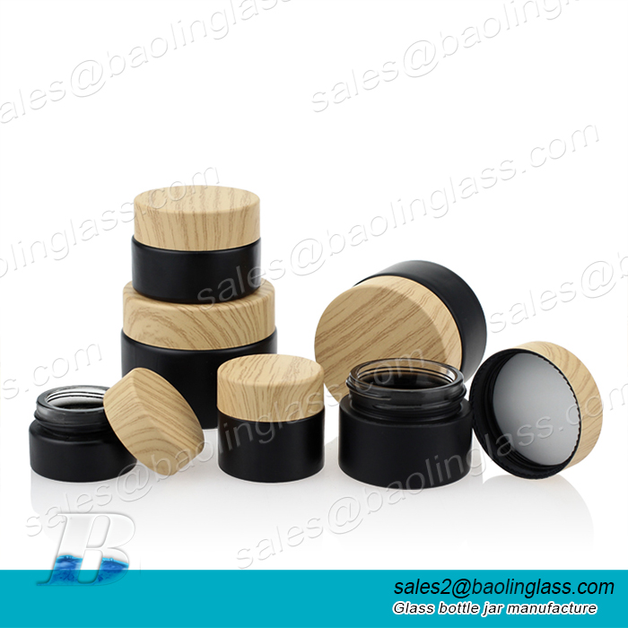 Black Coating Skin Care Cream Containers 10g 30g 50g Glass Cosmetic Jar with Bamboo Lid