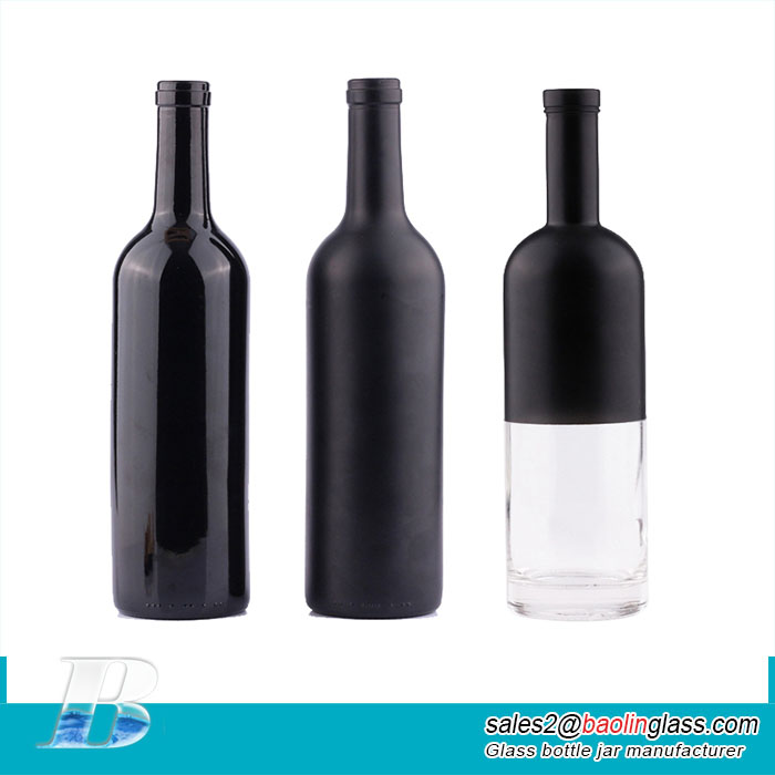 750 ml Liquor Round Glass Matte Black Empty Wine Bottle with Cork lid