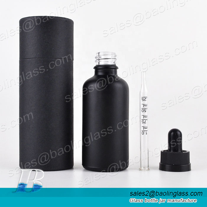 30ml  custom printing bamboo lid matte blackglass essential oil dropper bottle with paper tube