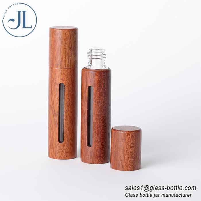 Wooden Roll-on Essential Oil Dispensing Glass Bottle with Window