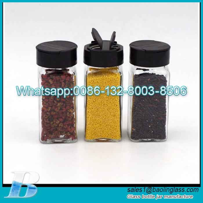 4oz / 120ml Empty Square Spice Organizer Glass bottle with Shaker Lids and Two Sides Flip Tops