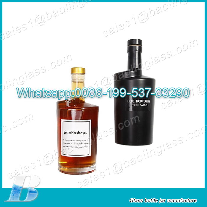 750ml Twist Neck Vodka Rum Gin Glass Bottle Matt Black Whisky Bottle With Cork