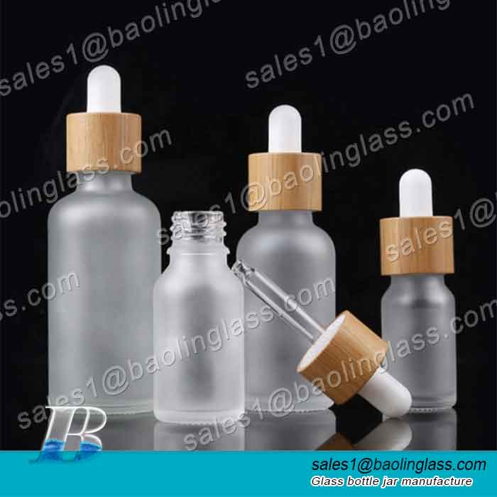 30ml/1oz Frosted Glass Dropper Bottles with Bamboo Lids