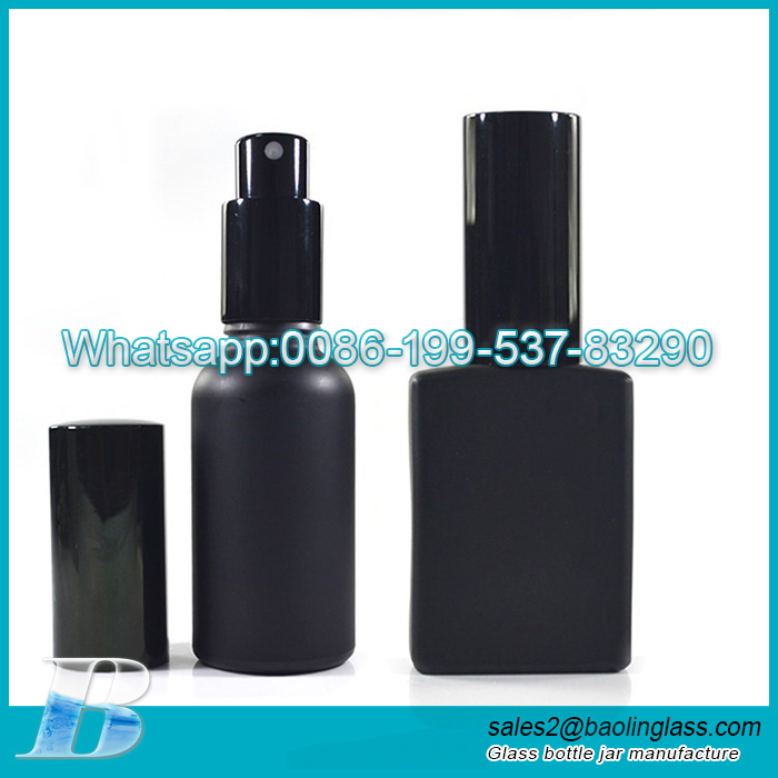 Cosmetic round rectangle Violet matte black 30ml 50ml 100ml refillable glass perfume spray bottle with aluminum spray pump cap
