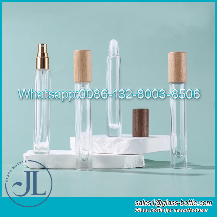 10 ml (1/3 oz) Beech Wood Lid Perfume Dispenser Fine Mist Sprayer Essential Oil Roller Bottle