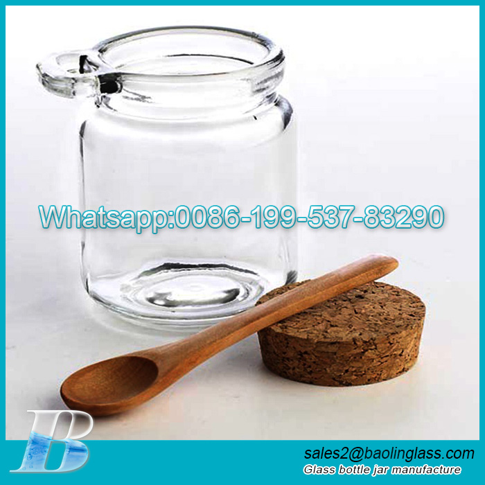Wholesale Body Scrub Jars Honey Glass Bottle Vial Spice Jar With Cork Lid Wooden Spoon