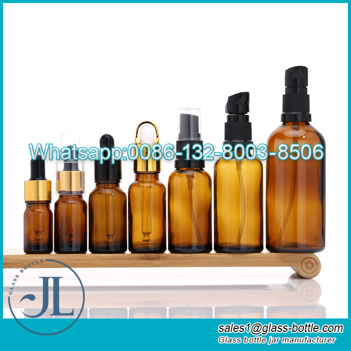 Classical Amber Glass Cosmetic Spray Lotion Pump Dropper Bottles