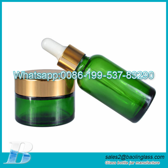 15ml 30ml 50ml green essential oil glass bottleand jar