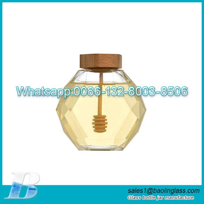380ml Clear Glass Honey Jar with Wooden Dipper and Cork Lid Cover for Home Kitchen