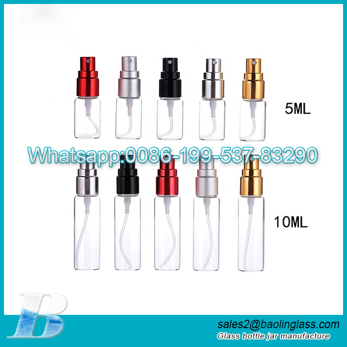 5ml 10ml Mini Vial perfume glass bottle with sprayer pump and sliver cap